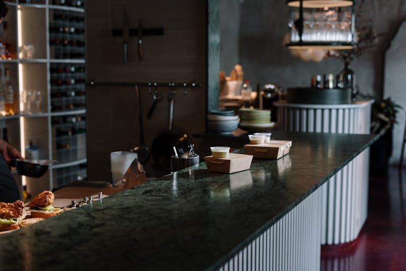 Elegant bar area with warm ambient lighting
