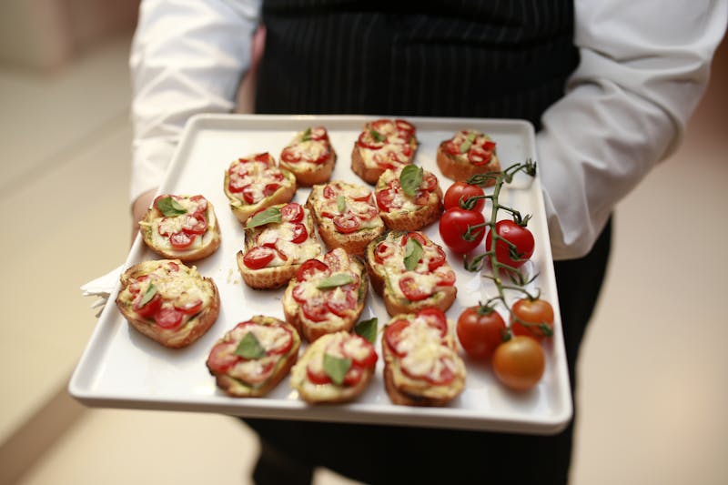 Fresh bruschetta platter with tomatoes and herbs